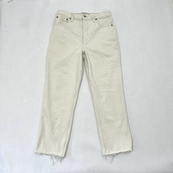Abercrombie & Fitch 90s Straight Ultra High Rise Jeans Raw Hem Cream size 30/10 - Picture 1 of 10